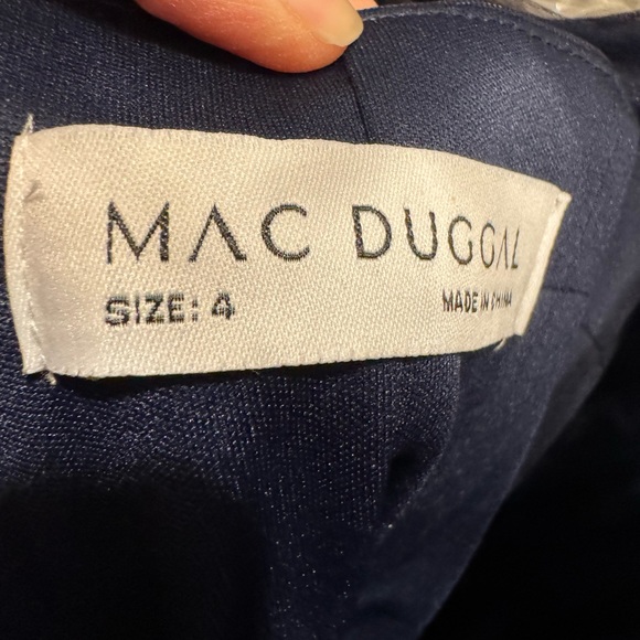 MacDuggal asymmetrical long gown very flattering 
Navy and silver One shoulder. - Picture 2 of 6